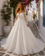 Νυφικό Φόρεμα Princess με Floral Δαντέλα, Μακριά Μανίκια και Ουρά – Ivor - Image 8
