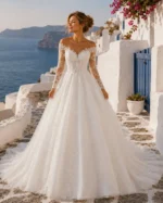 Νυφικό Φόρεμα Princess με Floral Δαντέλα, Μακριά Μανίκια και Ουρά – Ivor - Image 7