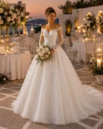 Νυφικό Φόρεμα Princess με Floral Δαντέλα, Μακριά Μανίκια και Ουρά – Ivor - Image 4