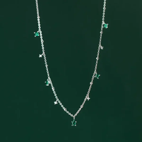 ByQueen | Ασημένιο κολιέ 925 Emerald Drops με πράσινα και λευκά ζιργκόν