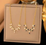 By Queen Ασημένιο Κολιέ 925 Sapphire Leaves Σε Χρυσή Απόχρωση Με Μπλε Ζιργκόν - Image 14