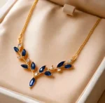 By Queen Ασημένιο Κολιέ 925 Sapphire Leaves Σε Χρυσή Απόχρωση Με Μπλε Ζιργκόν - Image 5